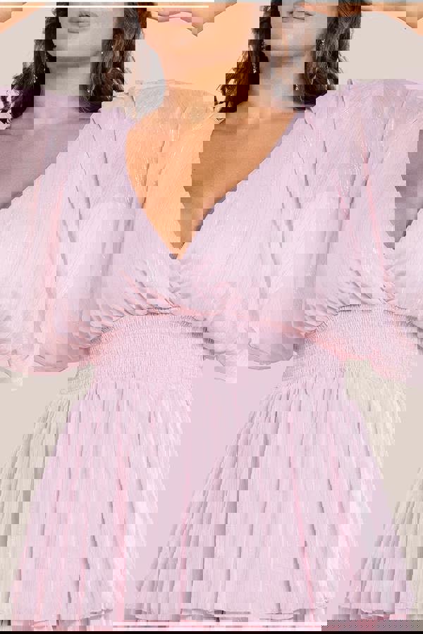 Plain Lurex Chiffon Tiered Midi Dress - Blush Pink DR3905P