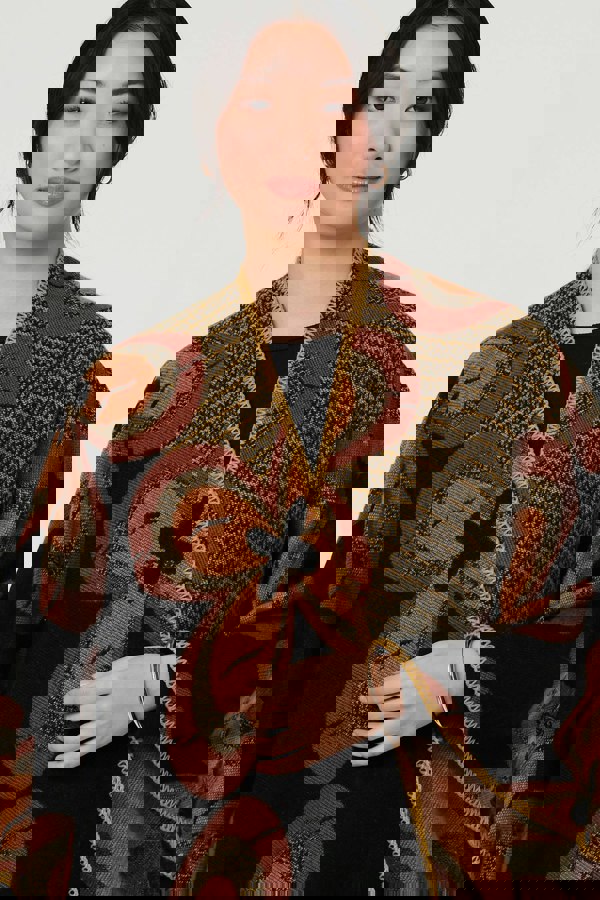 Black | Abstract Floral Print Longline Poncho
