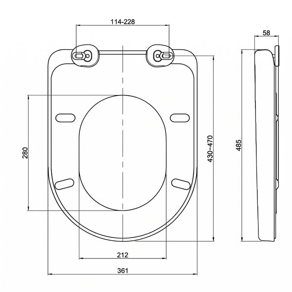 RTS Long D Top Fix Slow Close Quick Release Toilet Seat -  360 x 470mm