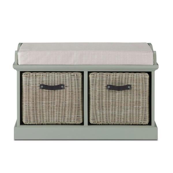Statement Furniture Tetbury Bench with 2 Brown Storage Baskets and Cushion Seat