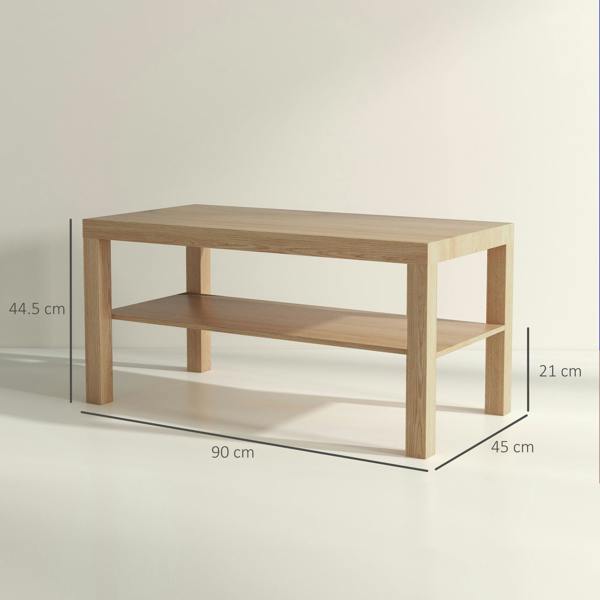 Wyld Haus Wooden 90cm Natural Finish Rectangular Coffee Table with Bottom Shelf