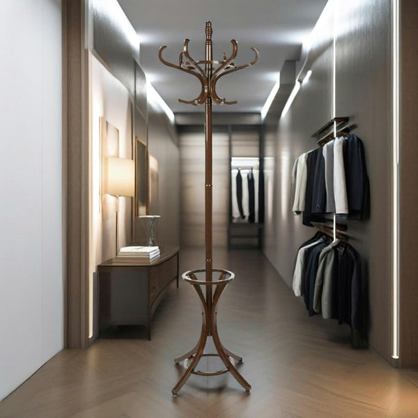 Rafaelo Mobilia Wooden Coat Stand With 12 Hooks Walnut