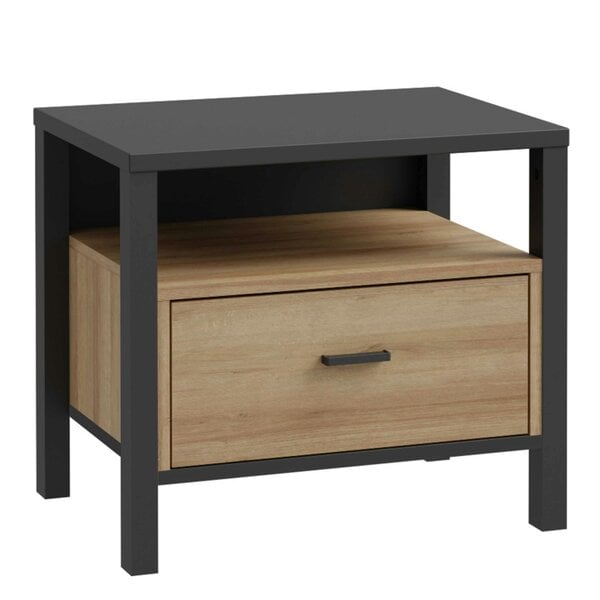 Wyld Haus Egtved Black and Natural Oak Wood Effect Bedside 1 Drawer