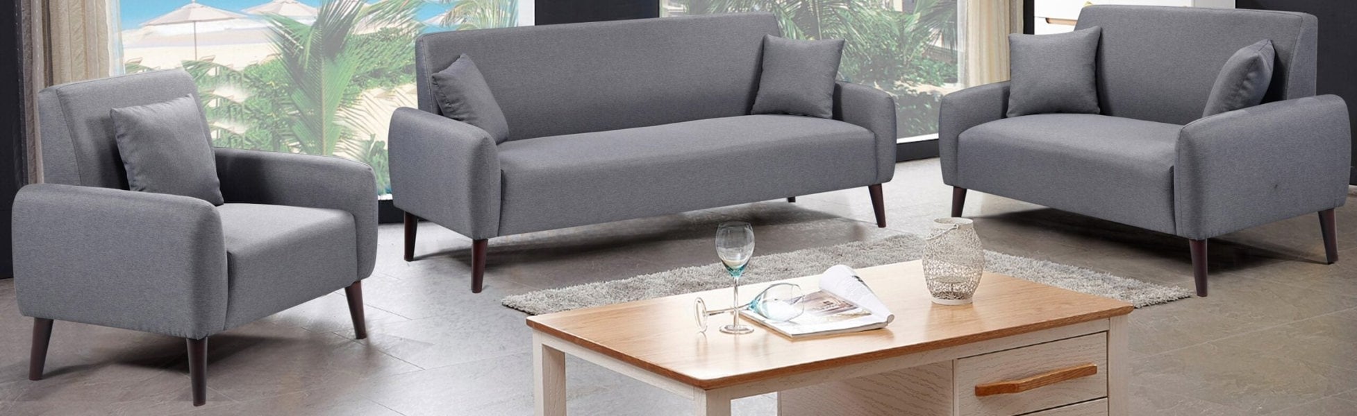 Comfy Living Zamora Grey Linen Sofa Set
