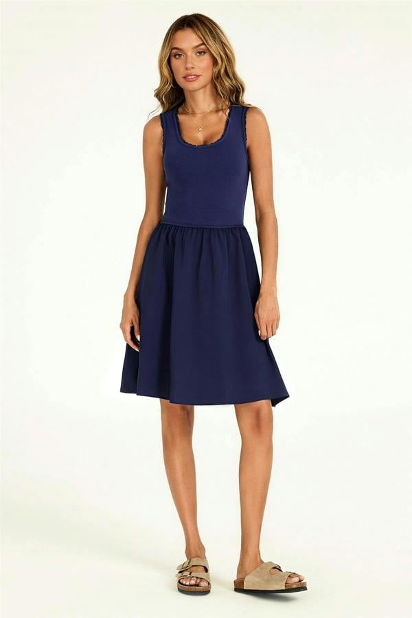 FS Collection Lace Detail Sleeveless Jersey Bodice Mini Dress In Navy