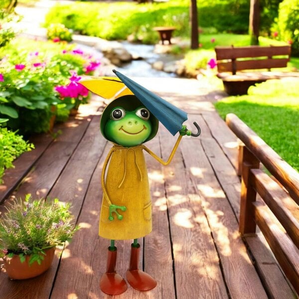 EDH Door Hardware Small Metal Yellow Soggy Froggy (28.5cm x 12.5cm x 7cm) – Quirky Handcrafted Frog Garden Ornament –  Metal Frog Statue for Outdoor