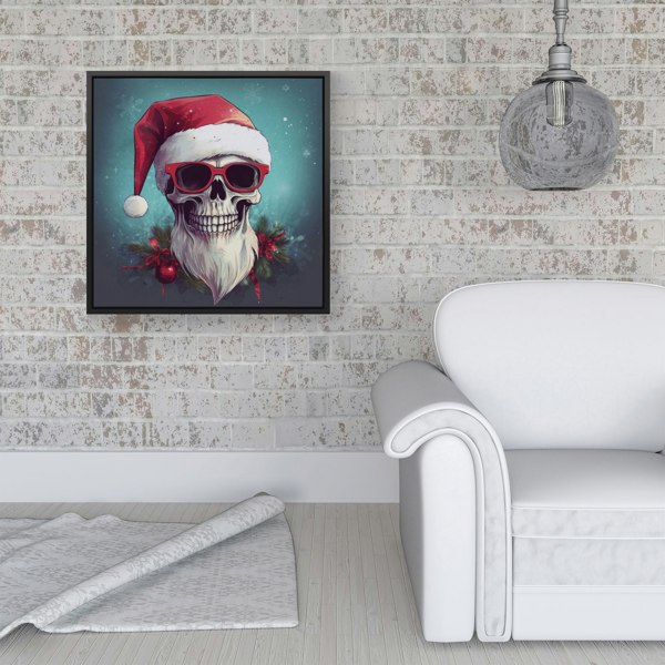 Warren Reed Santa Skull Splash Art Framed Canvas