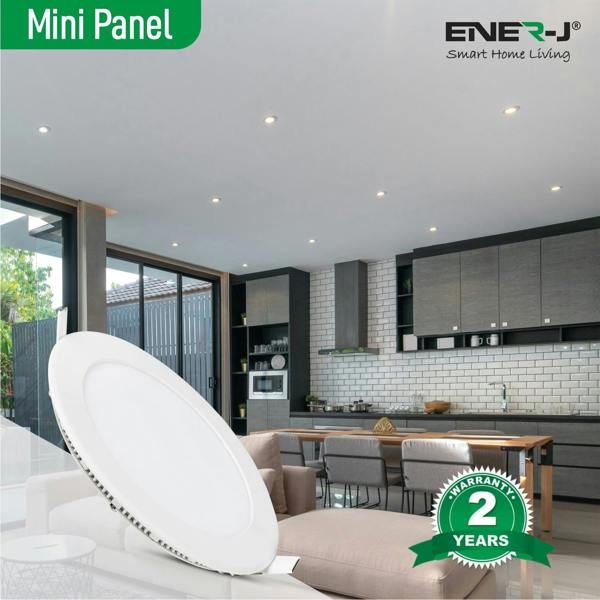 ENER-J 3W Recessed Round LED Mini Panel Downlight, 85mm Diameter, 70mm Hole Size, 6000K, 2 Years Warranty | Pack of 4