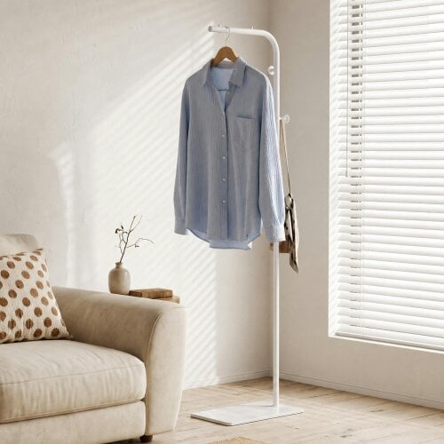 HOMCOM Modern Clothing Rack with 3 Side Hooks, 45 x 25 x 169 cm, White