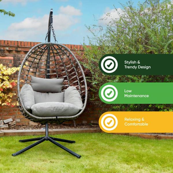 Gardenwize Hanging Egg Chair – Chrysalis Rattan Swing Chair with Cushions