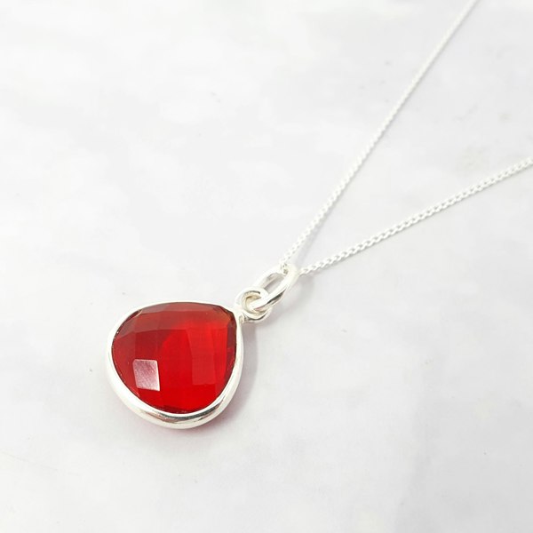 Garnet January Birthstone Silver Pendant Necklace