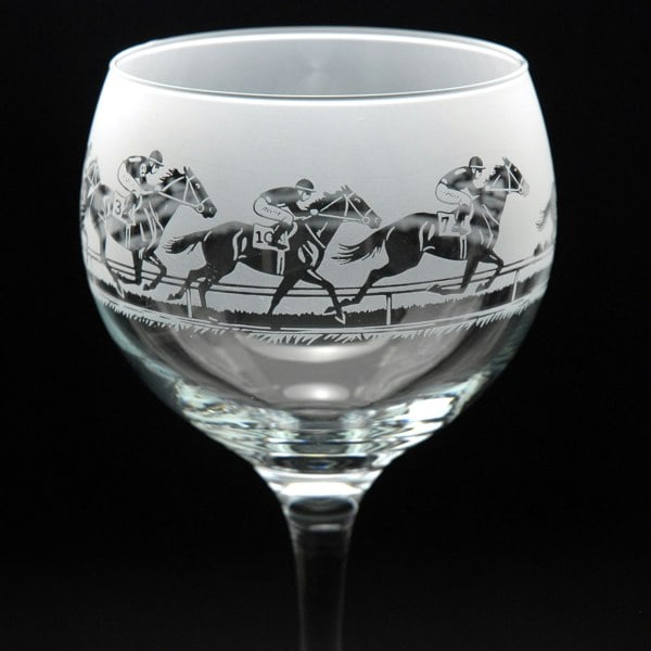 Glyptic Glass Art Horse Racing Gin Cocktail Glass - Hand Etched/Engraved Gift