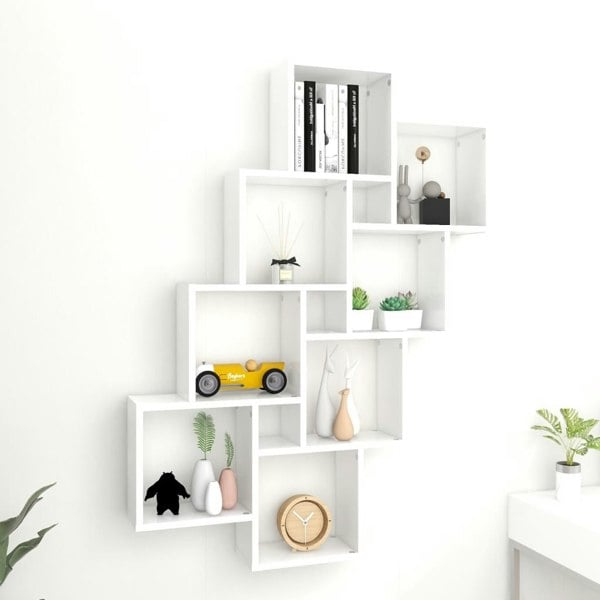 Berkfield Wall Cube Shelf White 90x15x119 cm Engineered Wood