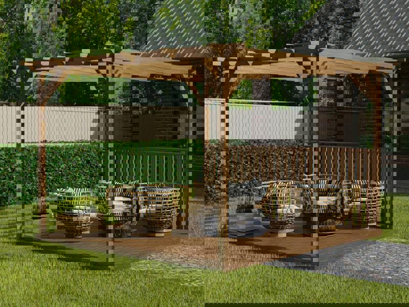 Arbor Garden Solutions Square Pergola And Decking Kit With One Side Balustrade