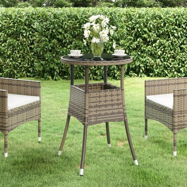 Berkfield Garden Table 60x75 cm Tempered Glass and Poly Rattan Grey