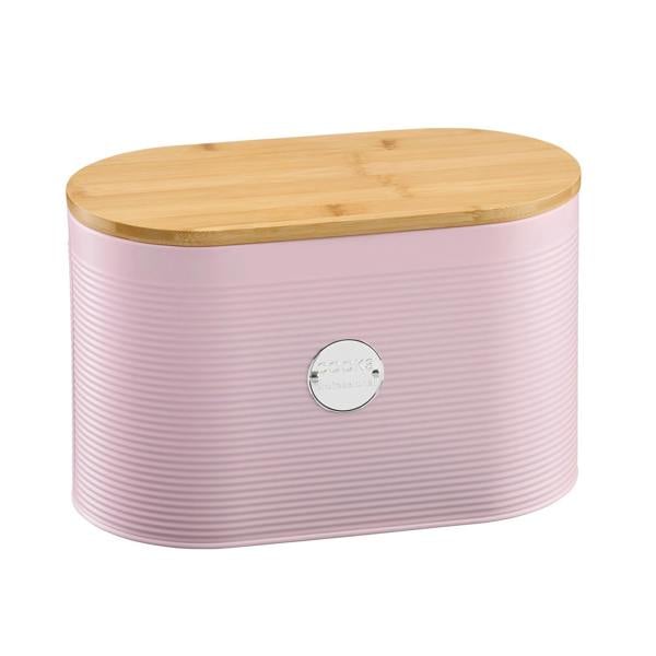 Cooks Professional Bread Bin, Linen Bag and Bamboo Board Set | Pink / Silver