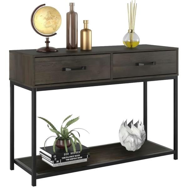 ADOV Console Table with 2 Drawers, Industrial Hallway Table with Open Shelf and Metal Frame for Living Room