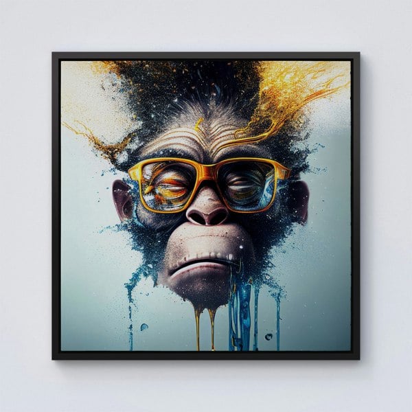 Warren Reed Monkey Splash Art Framed Canvas