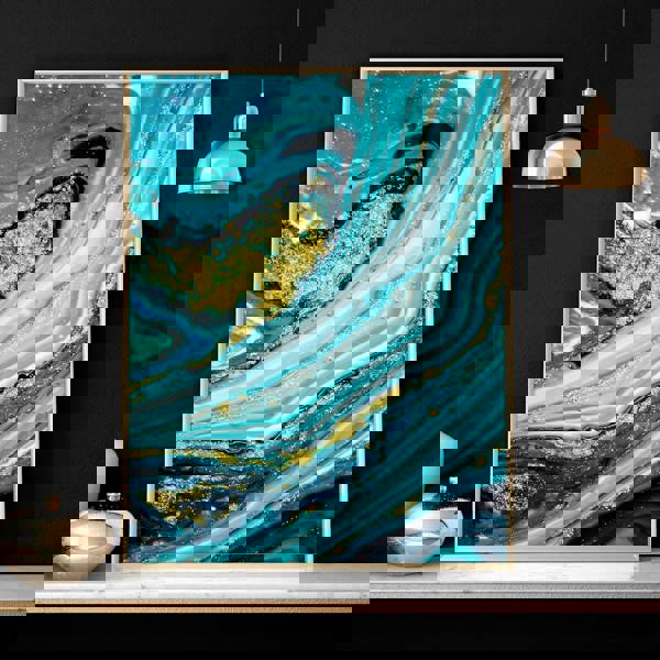 Teal painting | set of 3 Abstract Marble wall art prints