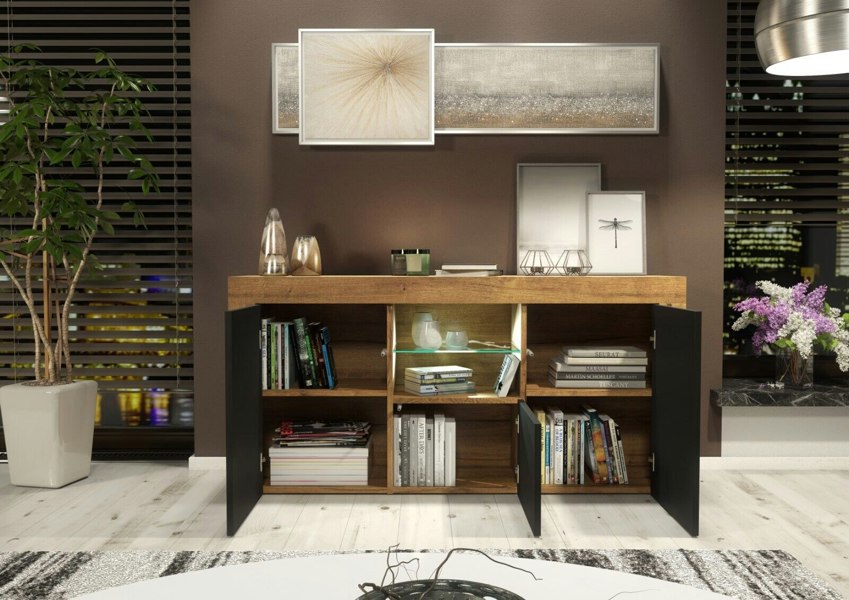 Mex Furniture Modern 145cm TV Unit, Cabinet Stand & Sideboard with Matt Doors & Free LED