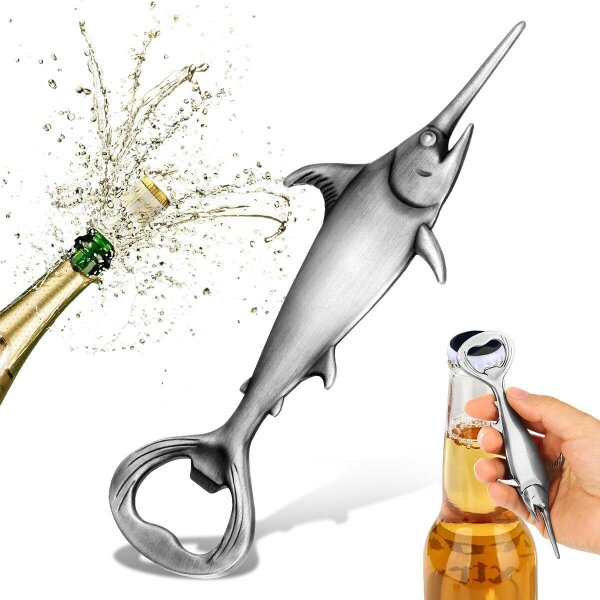 Swordfish Bottle Opener – Metal Beer Opener for Home Bars - Dark Silver KPQ4202
