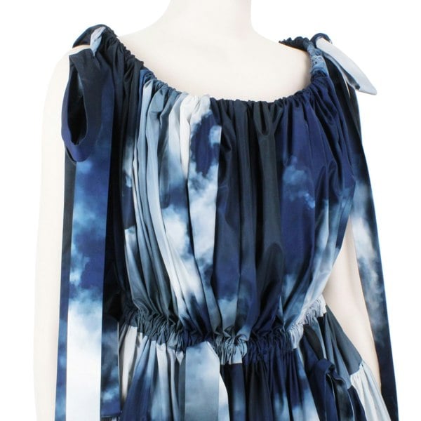 Alexander McQueen blue and white sky cloud pattered off the shoulder full dress