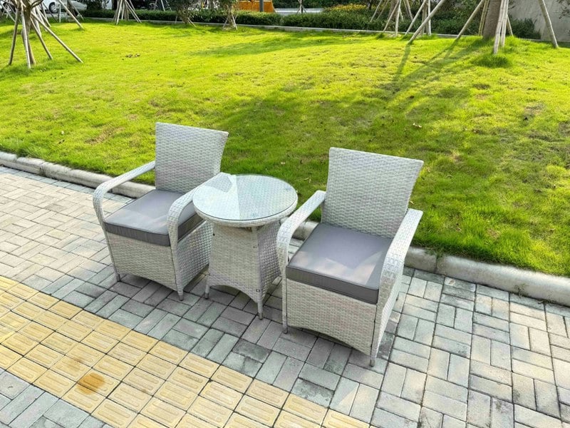Fimous Rattan Garden Furniture Set Outdoor Bistro Set with 1 Coffee Table & 2 Seater Chairs Light Grey Mixed