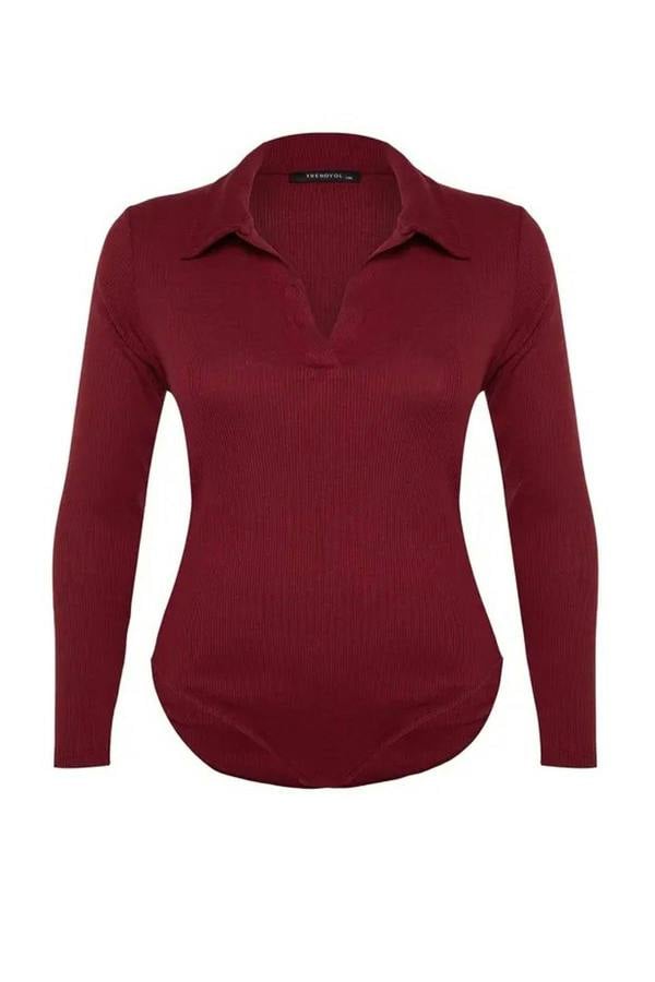 WOVCOR Fitted Ribbed Knit Shirt with Snap Button Collar Bodysuit