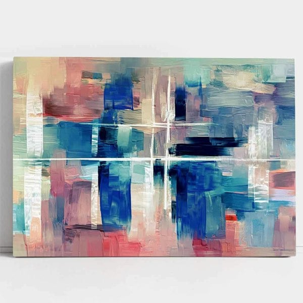 Artze Wall Art Abstract Canvas Wall Art  Print - Paint Strokes In Blue and Pink