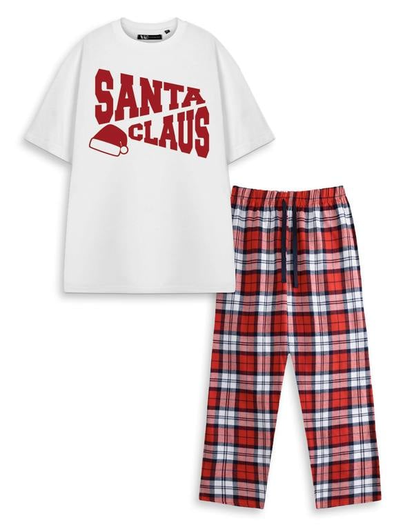Show Me The Merch Unisex White Santa Claus Short Sleeve Long Leg Pyjama Set