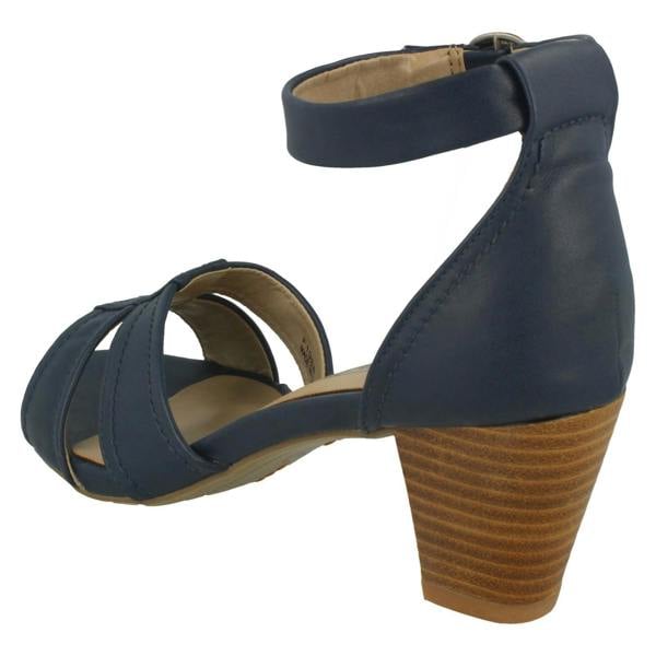 Spot On Ladies Spot On Heeled Ankle Strap Sandal with Stitched Vamp