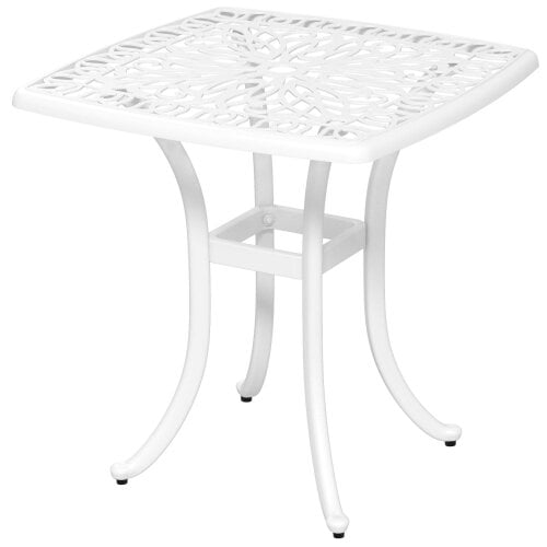 Wyld Haus Zisu Cast Aluminium White Square Outdoor Bistro Table With Umbrella Hole