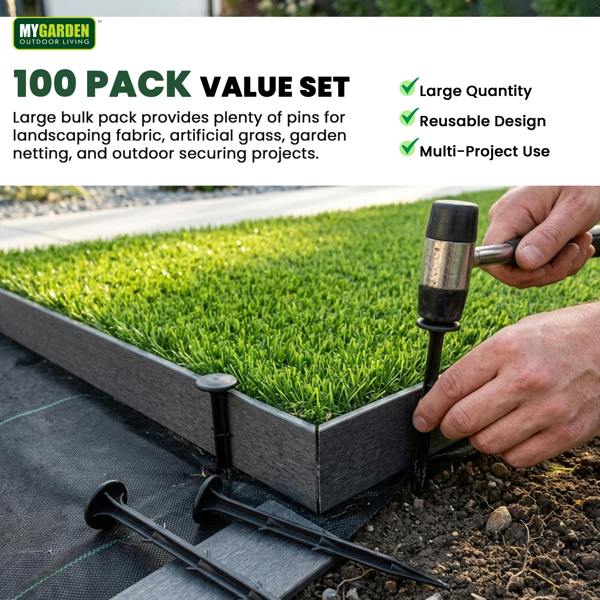 My Garden Outdoor Living My Garden Weed Membrane Pegs 100 Pack - 16cm Heavy Duty Plastic Ground Pegs for Weed Fabric, Netting & Grass