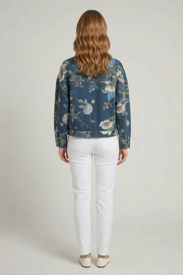Izabel London Floral Print Drop Shoulder Denim Jacket