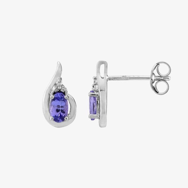 T. H. Baker 9ct White Gold Oval-cut Tanzanite and Diamond Swirl Stud Earrings BS0007E-T2A-9KW