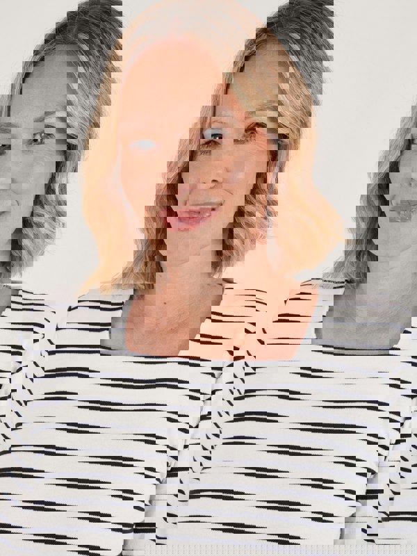 PennyPlain Stripe Square Neck Top- Ivory/french Navy