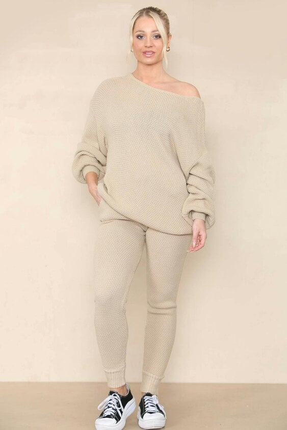Elaina Fashion Women Ecru Winter Warm Knitted Co-Ord set