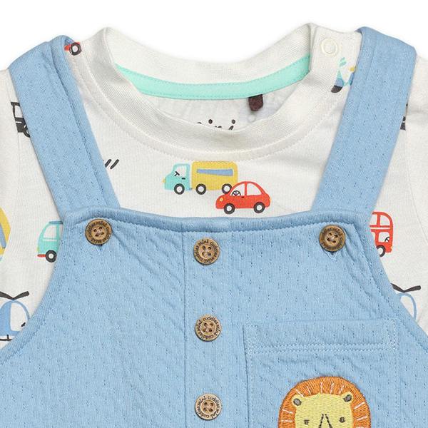 Mini Cuddles Baby Boys Lion Patch Dungaree Set With Matching Cap, Blue