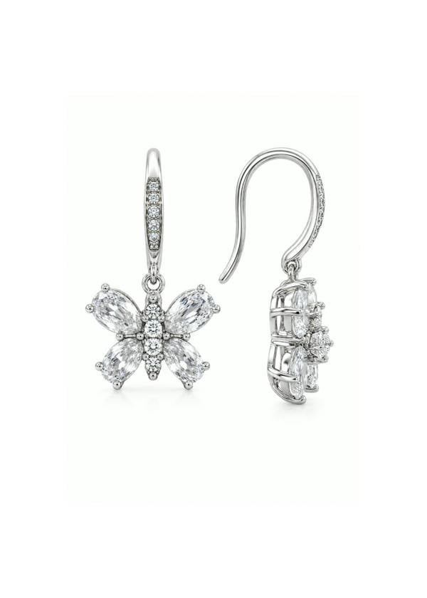 Say It With CZ Drop Butterfly Earrings - Silver