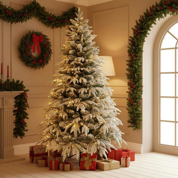 4ft to 10ft Pre-Lit Green Lapland Fir Christmas Trees with Warm White LEDs and Metal Stand image 6