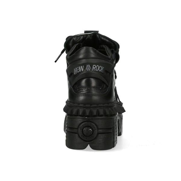 New Rock Black Leather Ankle Goth Boots-WALL106-S13