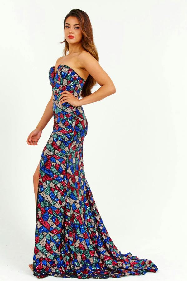 LuvForever Multicoloured Off-Shoulder Sequin Maxi Dress