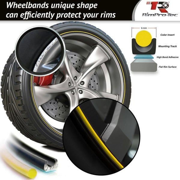 RimPro-Tec Group 4x Black Base's 4x Yellow Pinstripe's / RimPro-Tec® Wheelbands™ car wheel styling kit