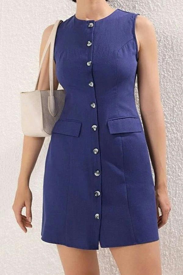 WOVCOR Linen Blend Mini Woven Shirt Dress with Pocket Detail