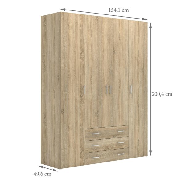 Wyld Haus Berlin Oak Effect Wardrobe 4 Doors 3 Drawers 4 Shelves