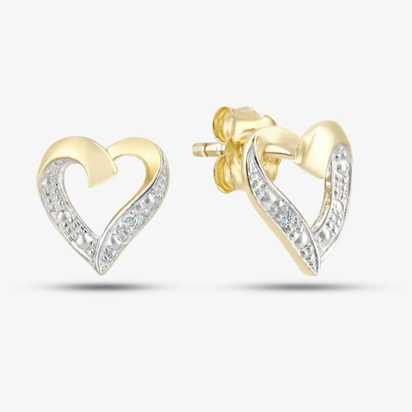 T. H. Baker 9ct Yellow Gold Open Heart Diamond Stud Earrings PE04605Y
