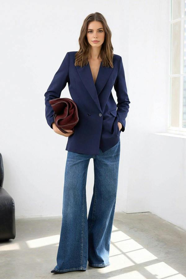 WOVCOR Lined Double-Breasted Woven Blazer Jacket