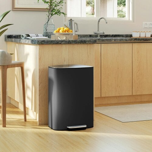 HOMCOM Pedal Bin with Soft-Close Lid, 50L Kitchen Bin with Carry Handle - Black