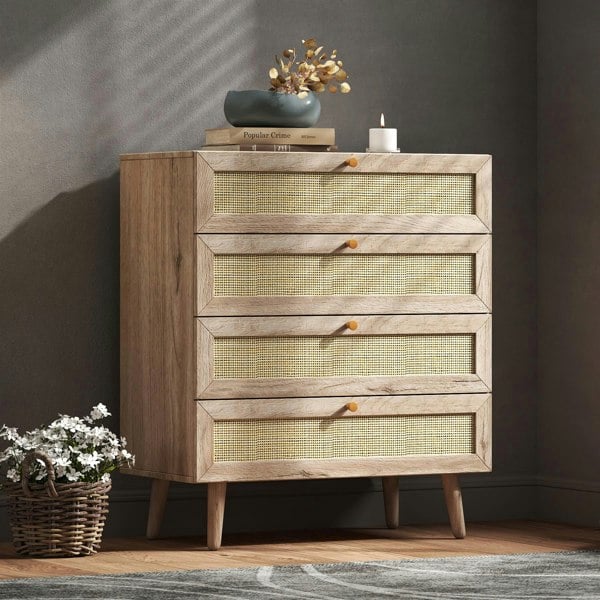 Swish Furniture Willow Rattan Chest of 4 Drawers