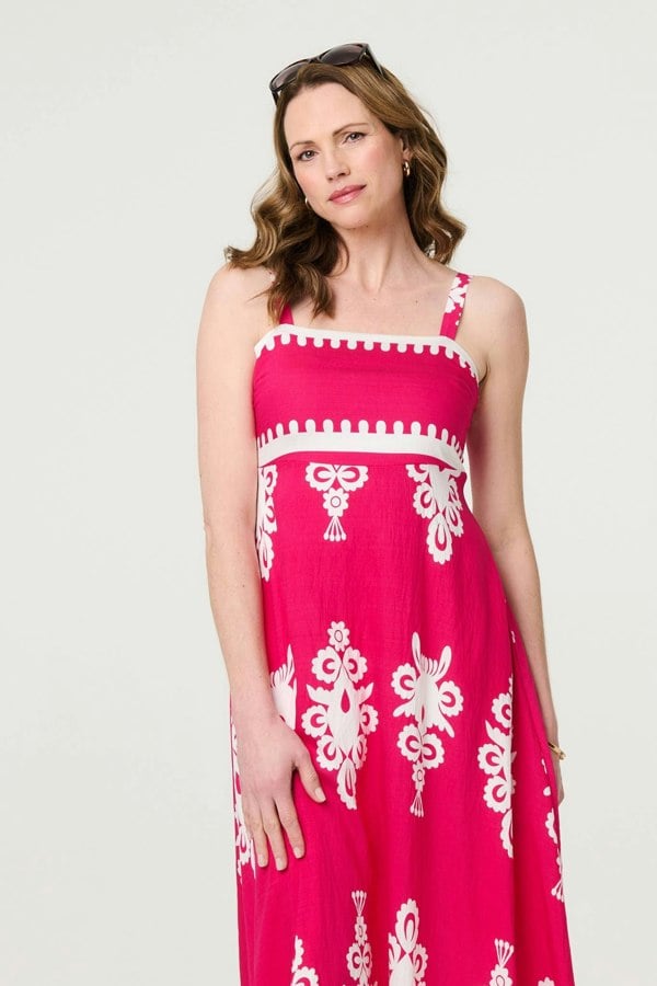 Pink | Ikat Print Sleeveless A-Line Maxi Dress
